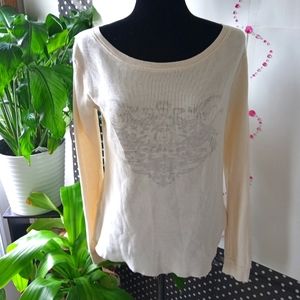 Women's scoop neck thermal long sleeve cream top by Proper Tea size large